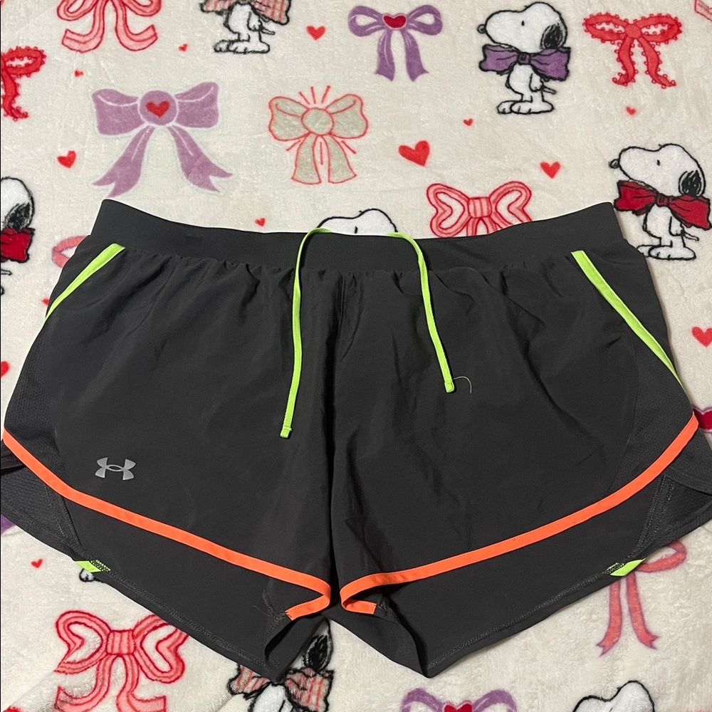 Under Armour Black Athletic Shorts with Neon Green & Orange Trim